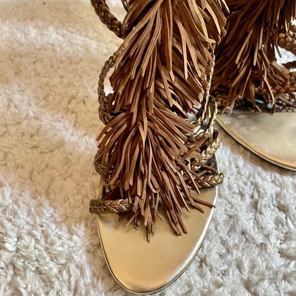 Sam Edelman Fringed Strappy Gladiator Style Leopard Cage Heels sz 7.5 - Picture 2 of 8